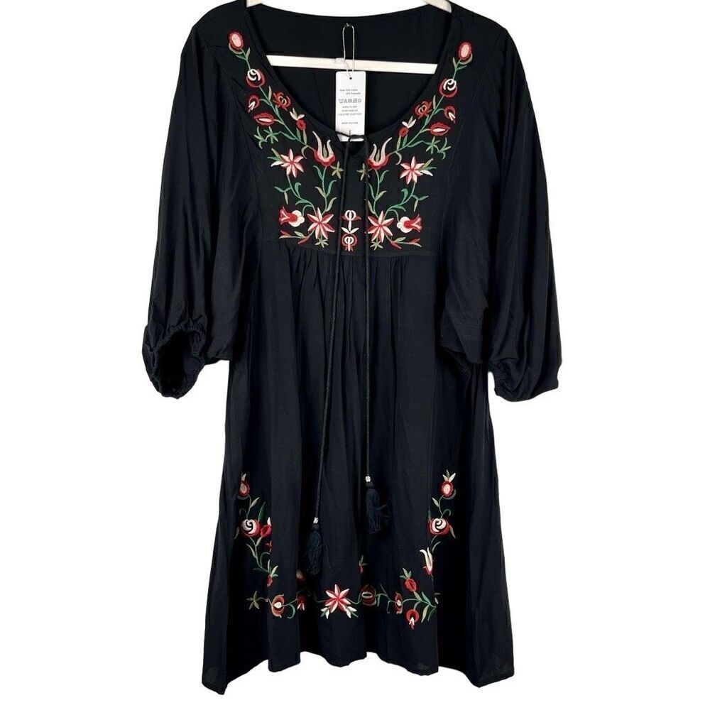 NWT Futurino Black Bohemian Crew Neck Shift Dress Large